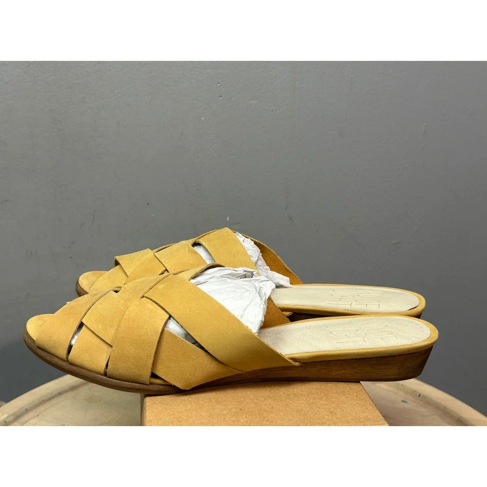 Bird of Flight Philo Saffron Yellow Leather Woven Wedge Sandals Womens 10 Anthro